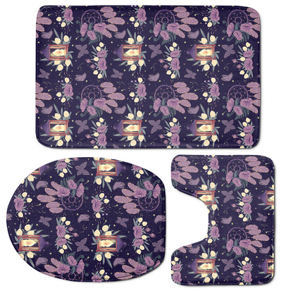 Purple Indian Dream Catcher Print 3 Piece Bath Mat Set