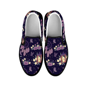 Purple Indian Dream Catcher Print Black Slip On Shoes