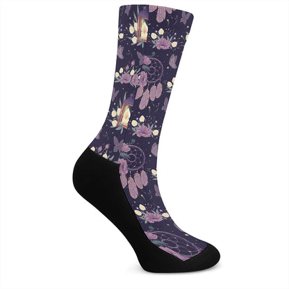 Purple Indian Dream Catcher Print Crew Socks