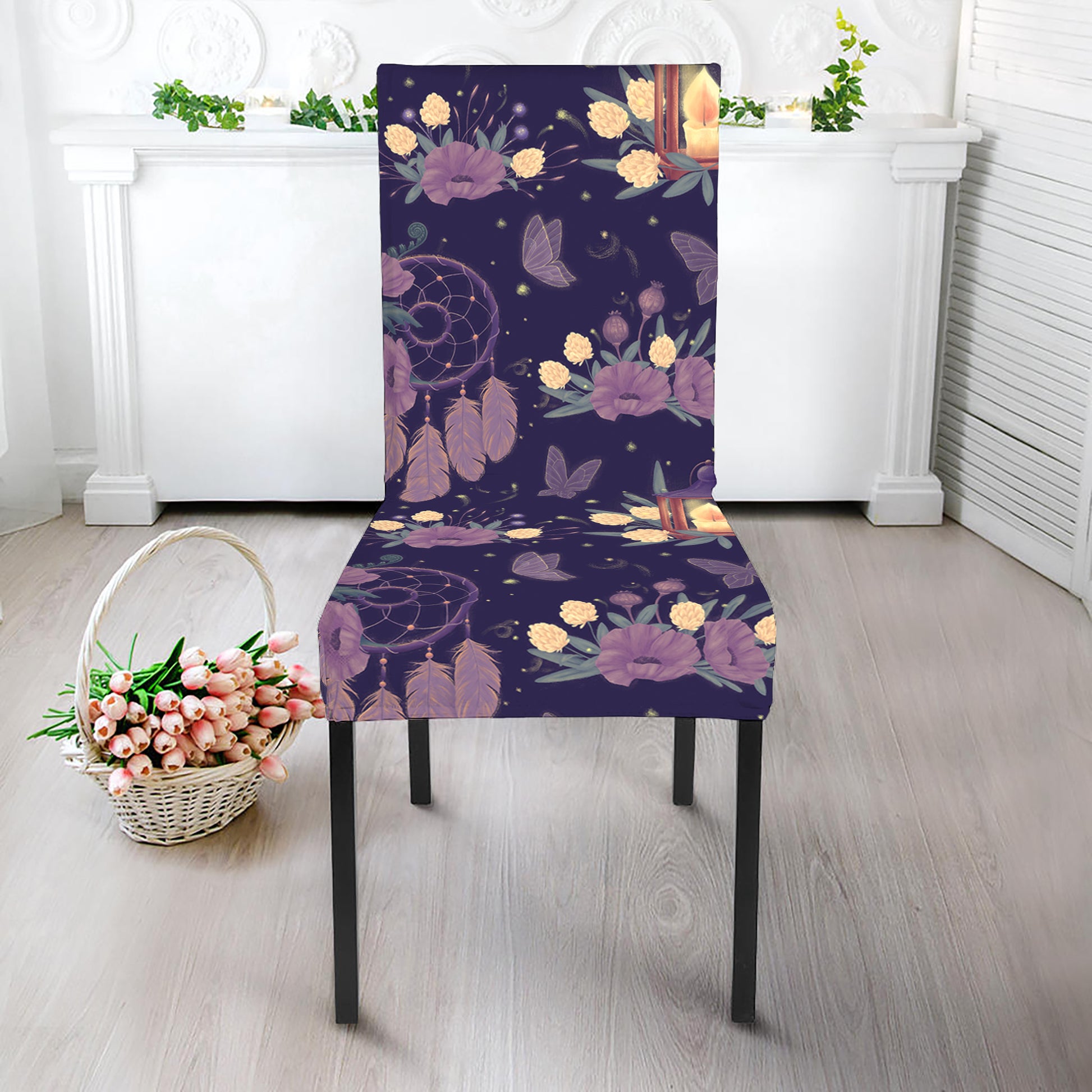 Purple Indian Dream Catcher Print Dining Chair Slipcover