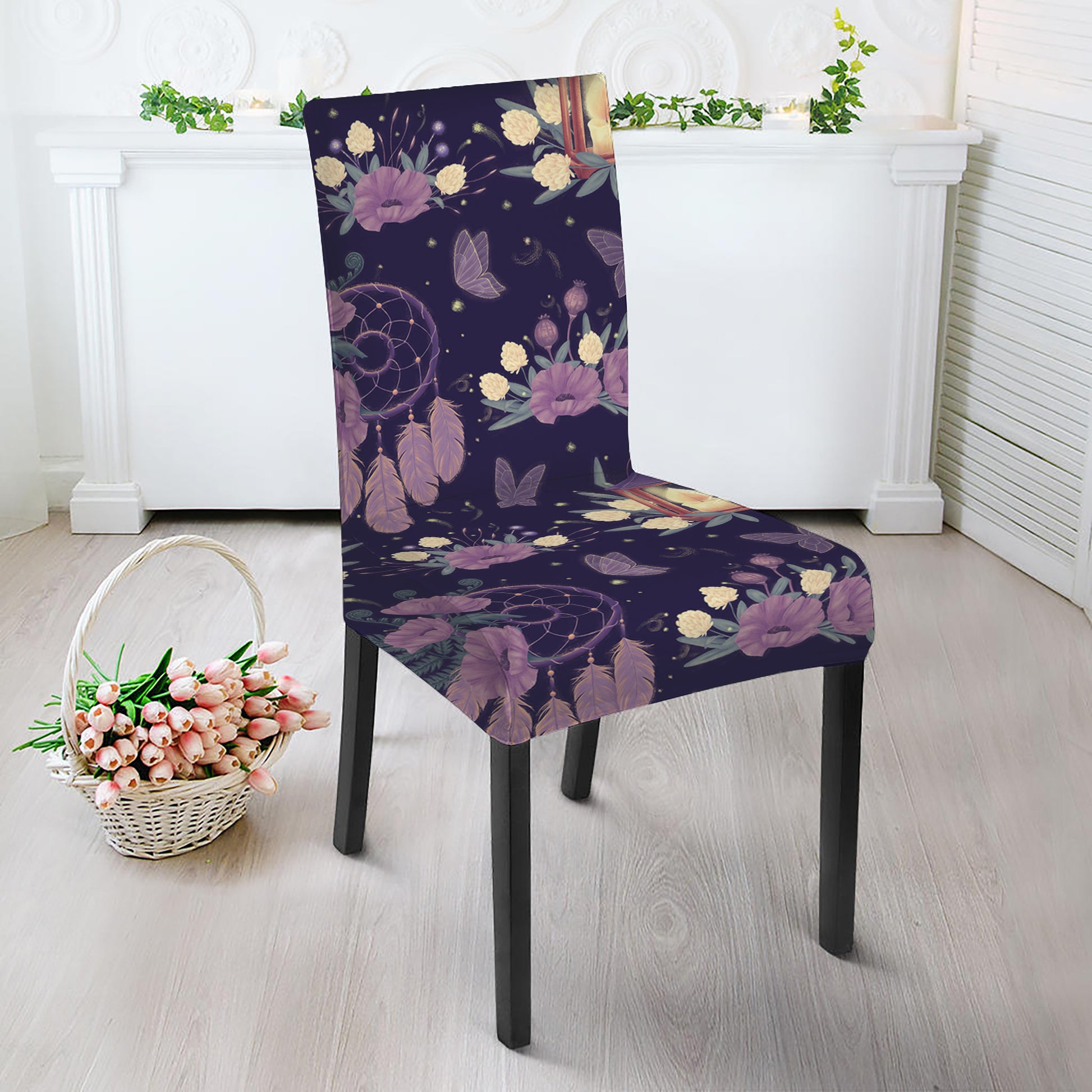 Purple Indian Dream Catcher Print Dining Chair Slipcover