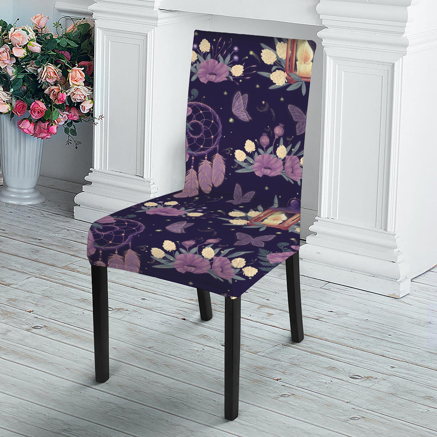 Purple Indian Dream Catcher Print Dining Chair Slipcover