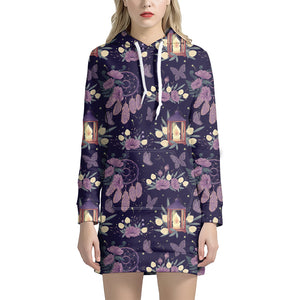 Purple Indian Dream Catcher Print Hoodie Dress