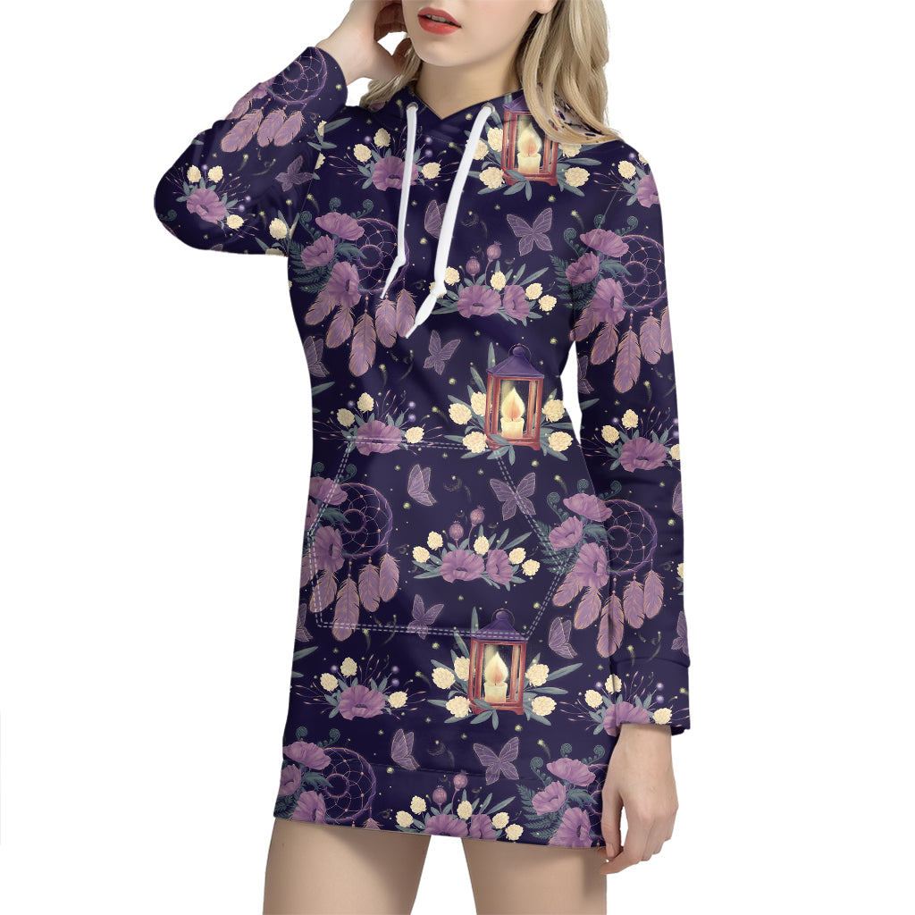 Purple Indian Dream Catcher Print Hoodie Dress