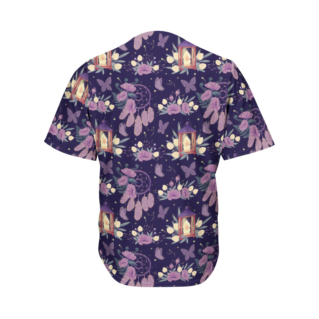 Purple Indian Dream Catcher Print Men's Baseball Jersey