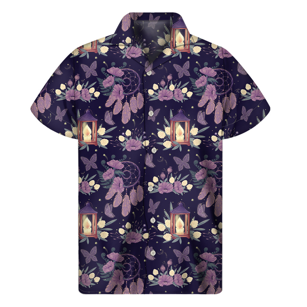 Purple Indian Dream Catcher Print Men's Short Sleeve Shirt