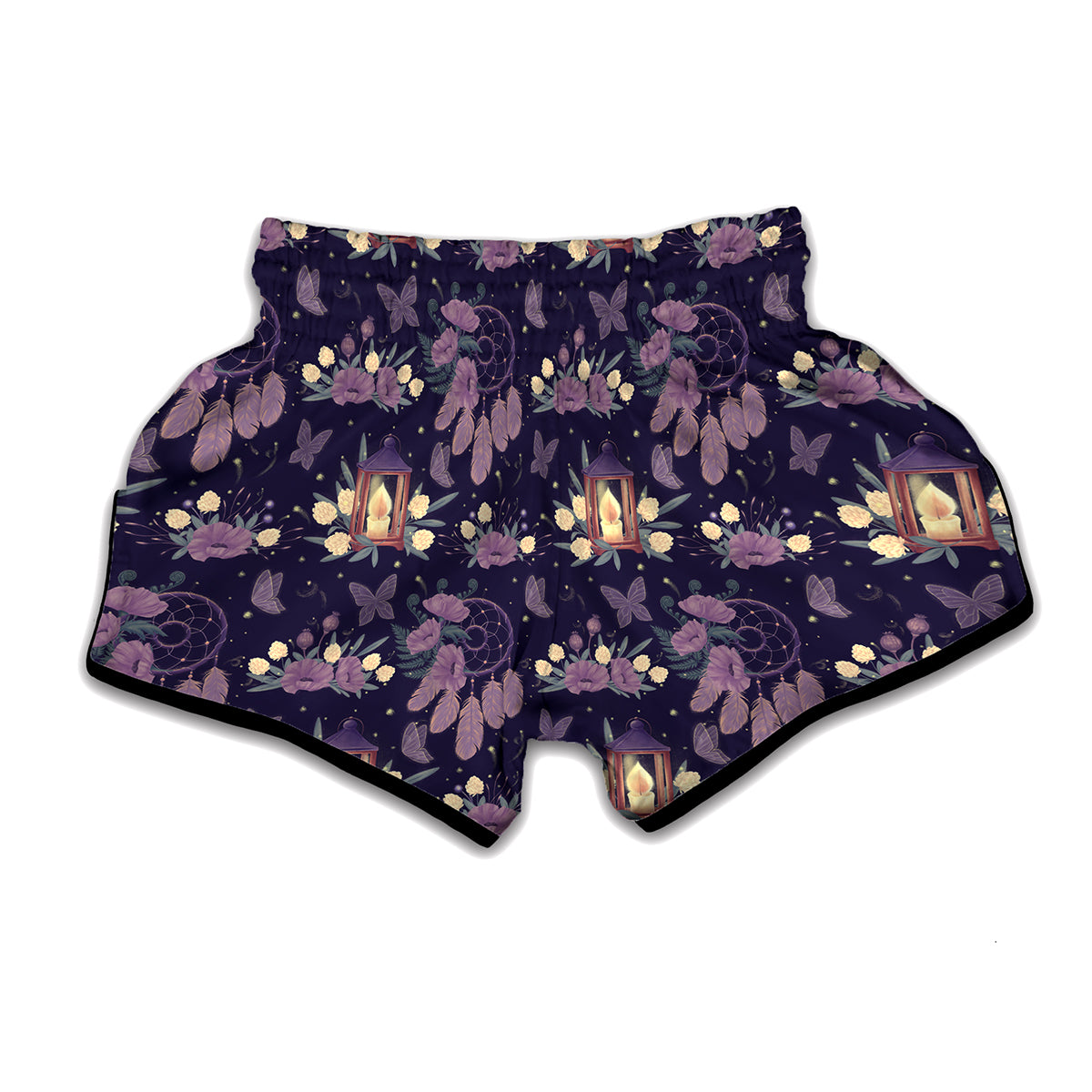 Purple Indian Dream Catcher Print Muay Thai Boxing Shorts