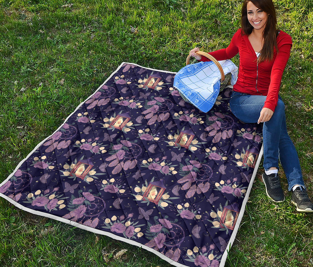 Purple Indian Dream Catcher Print Quilt