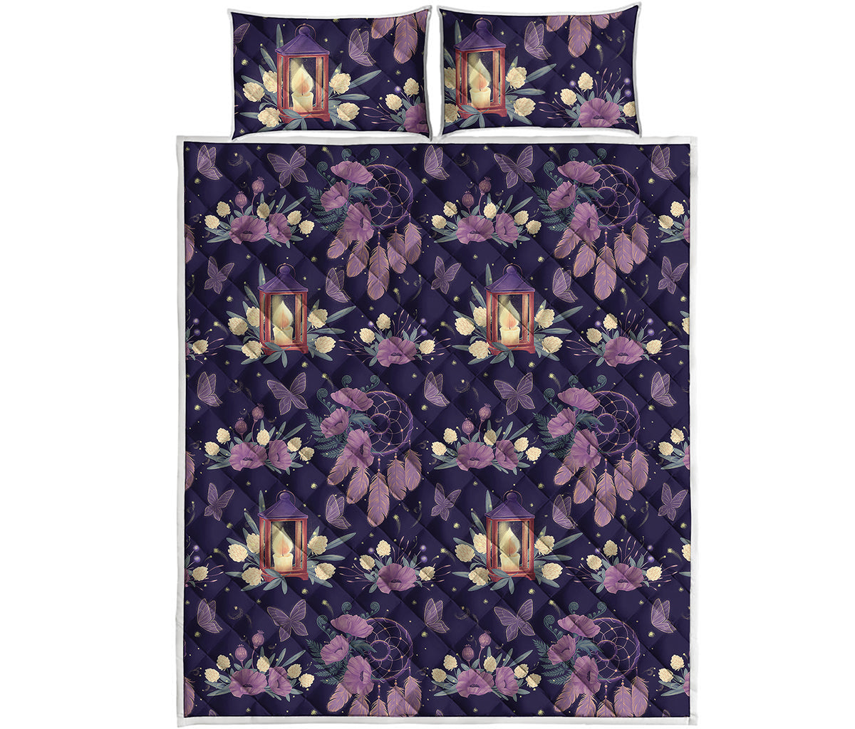 Purple Indian Dream Catcher Print Quilt Bed Set