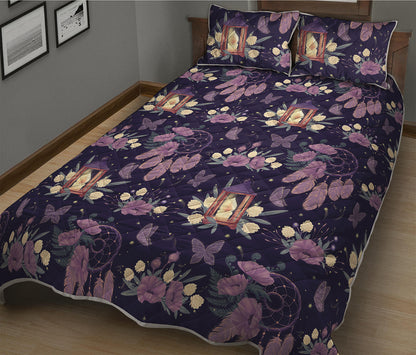 Purple Indian Dream Catcher Print Quilt Bed Set