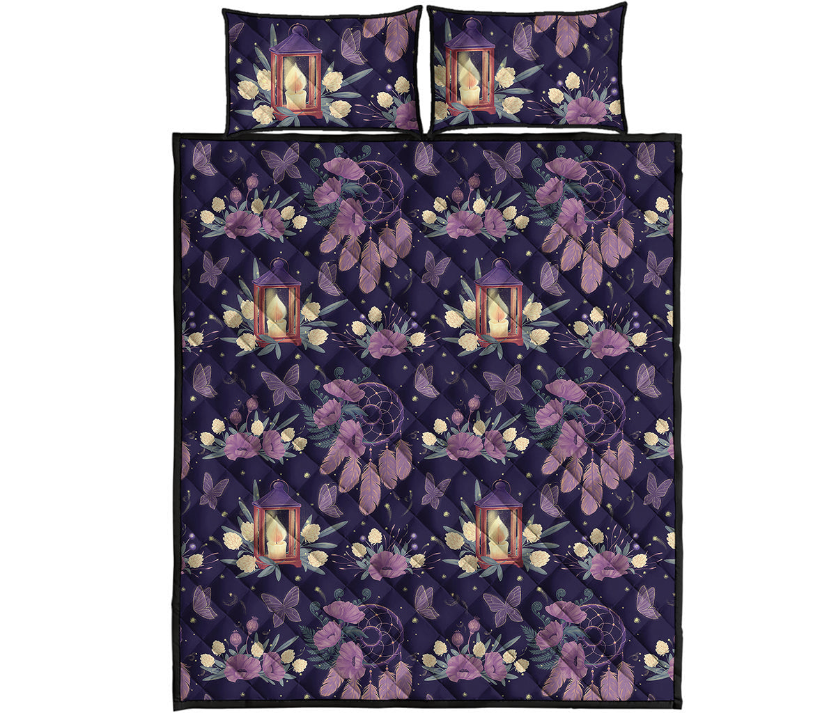 Purple Indian Dream Catcher Print Quilt Bed Set