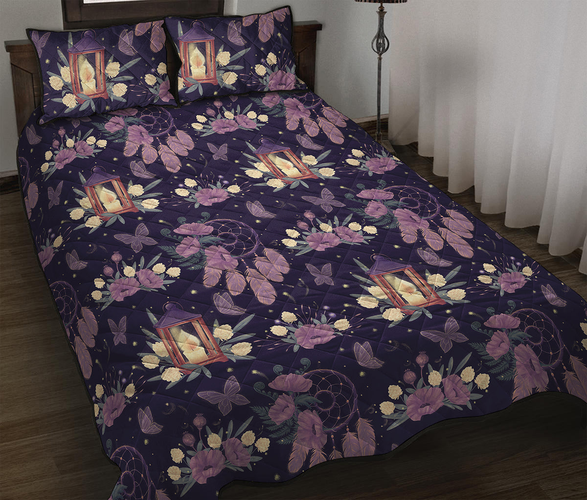 Purple Indian Dream Catcher Print Quilt Bed Set