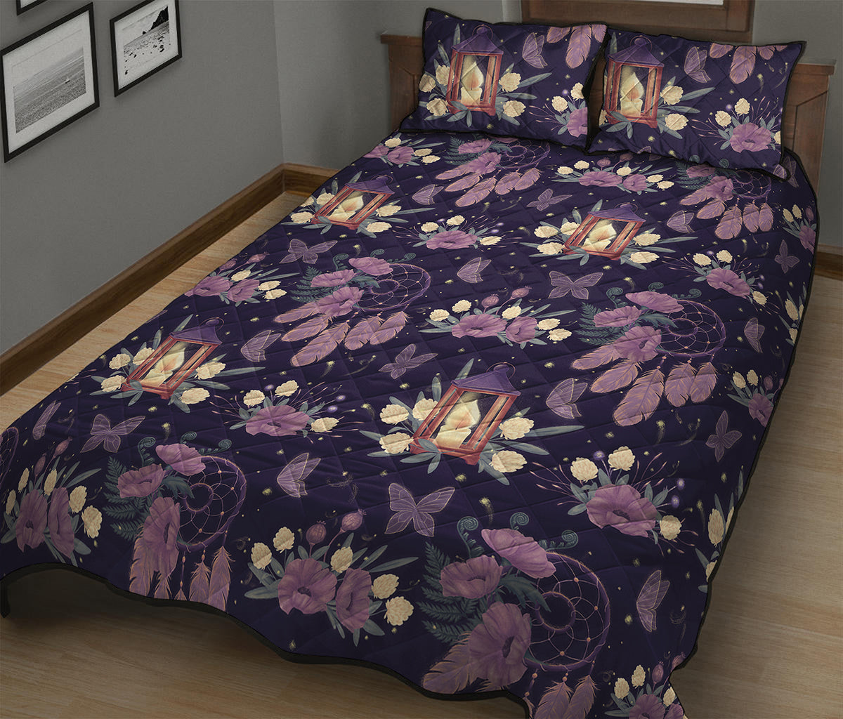 Purple Indian Dream Catcher Print Quilt Bed Set