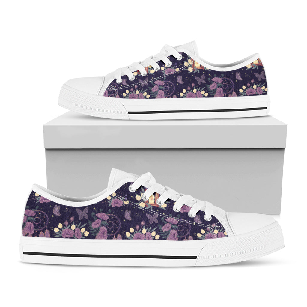 Purple Indian Dream Catcher Print White Low Top Shoes