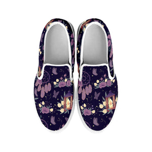 Purple Indian Dream Catcher Print White Slip On Shoes