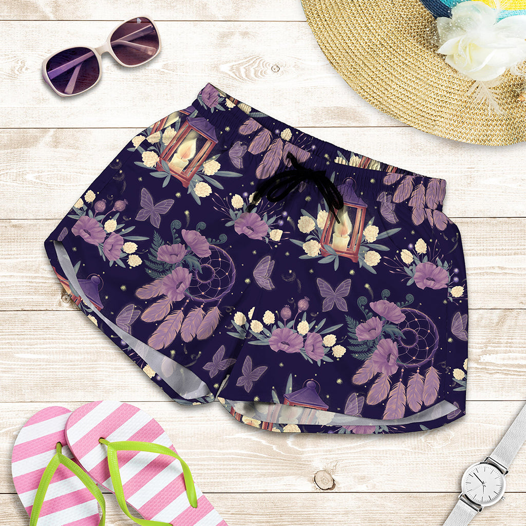 Purple Indian Dream Catcher Print Women's Shorts