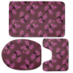 Purple Japanese Amaryllis Pattern Print 3 Piece Bath Mat Set