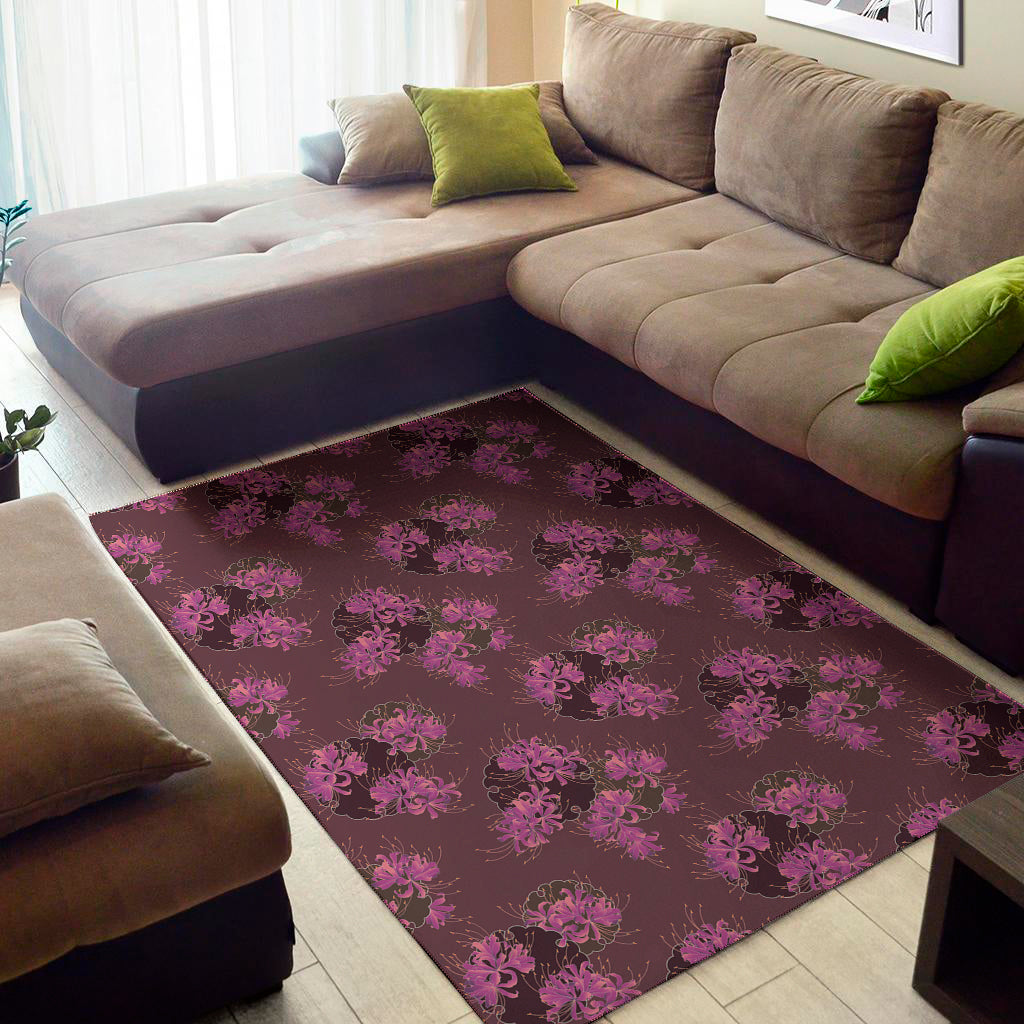 Purple Japanese Amaryllis Pattern Print Area Rug
