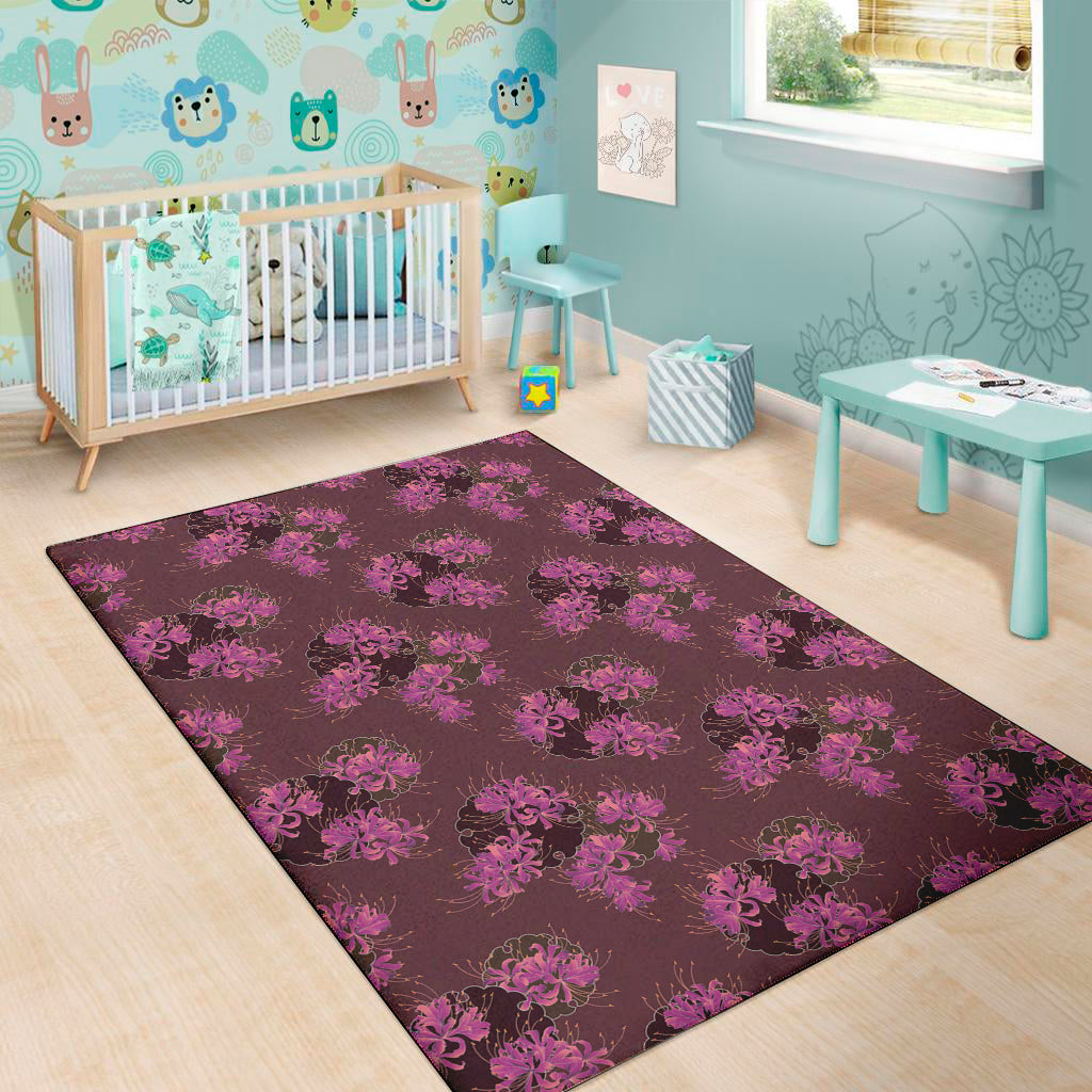 Purple Japanese Amaryllis Pattern Print Area Rug