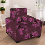 Purple Japanese Amaryllis Pattern Print Armchair Slipcover