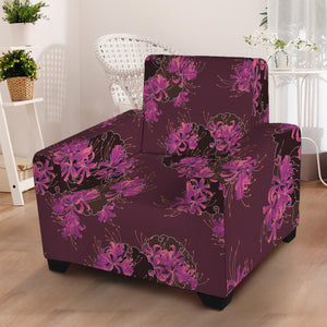 Purple Japanese Amaryllis Pattern Print Armchair Slipcover