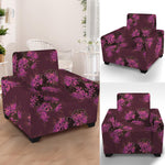 Purple Japanese Amaryllis Pattern Print Armchair Slipcover