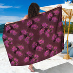 Purple Japanese Amaryllis Pattern Print Beach Sarong Wrap