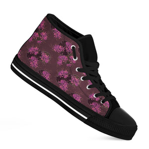 Purple Japanese Amaryllis Pattern Print Black High Top Shoes