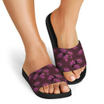 Purple Japanese Amaryllis Pattern Print Black Slide Sandals