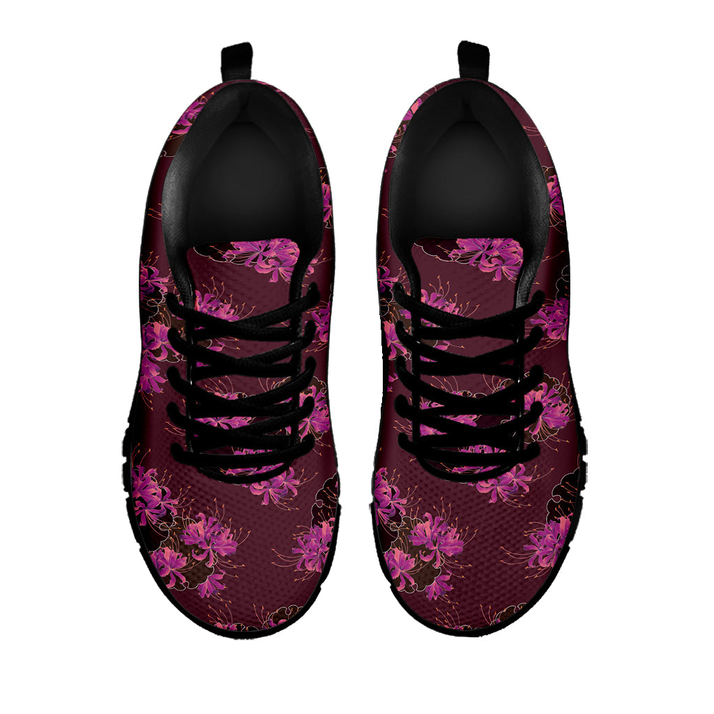 Purple Japanese Amaryllis Pattern Print Black Sneakers