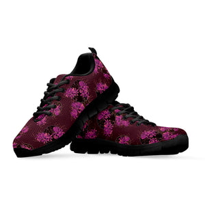 Purple Japanese Amaryllis Pattern Print Black Sneakers