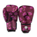 Purple Japanese Amaryllis Pattern Print Boxing Gloves