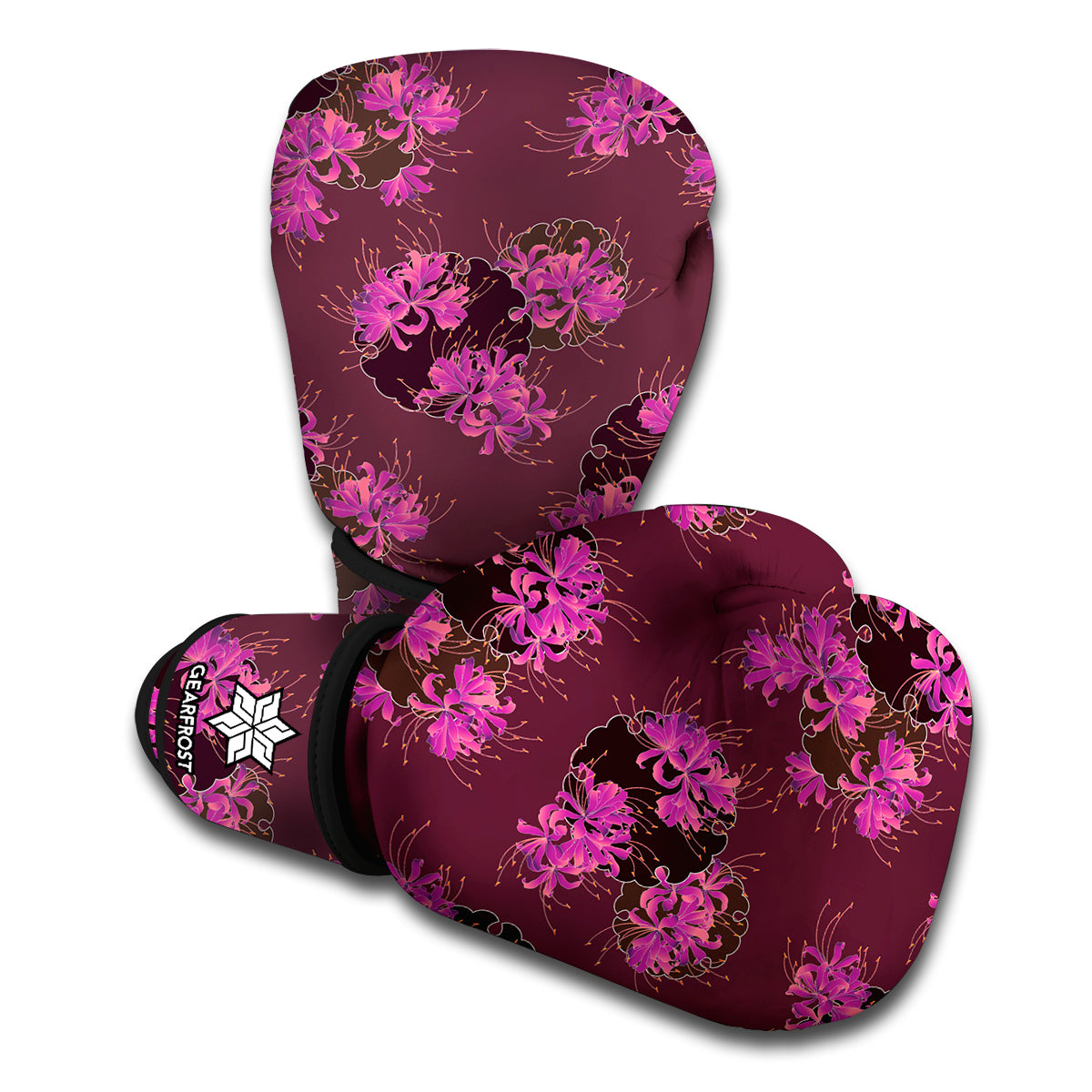 Purple Japanese Amaryllis Pattern Print Boxing Gloves