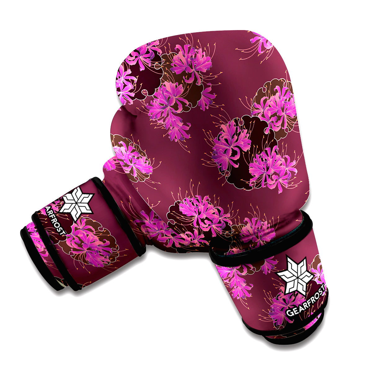 Purple Japanese Amaryllis Pattern Print Boxing Gloves