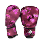 Purple Japanese Amaryllis Pattern Print Boxing Gloves