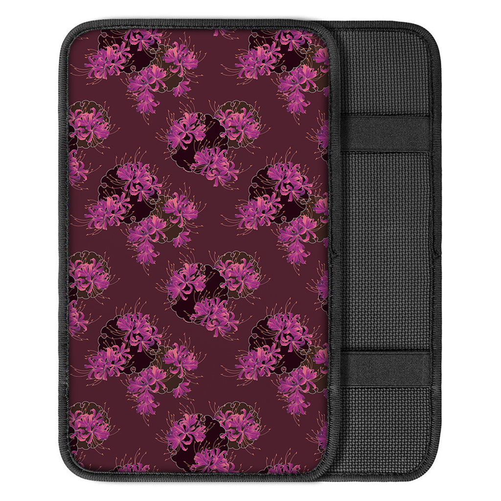 Purple Japanese Amaryllis Pattern Print Car Center Console Cover