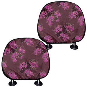 Purple Japanese Amaryllis Pattern Print Car Headrest Covers