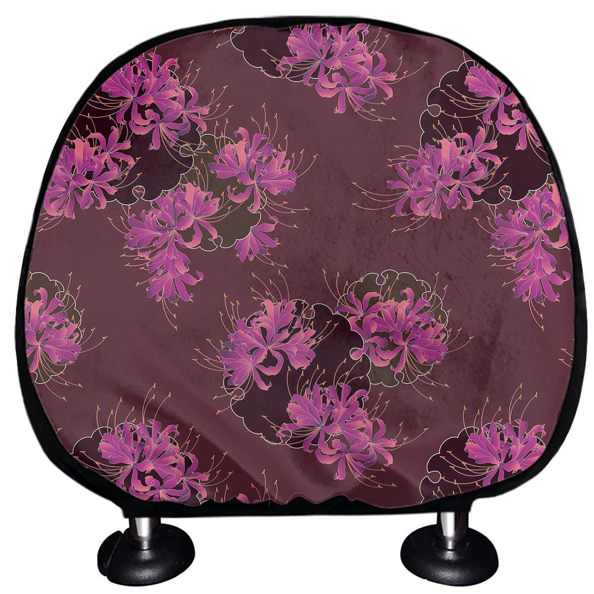 Purple Japanese Amaryllis Pattern Print Car Headrest Covers