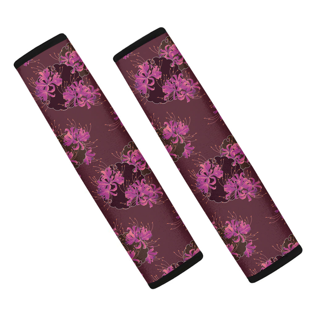 Purple Japanese Amaryllis Pattern Print Car Seat Belt Covers