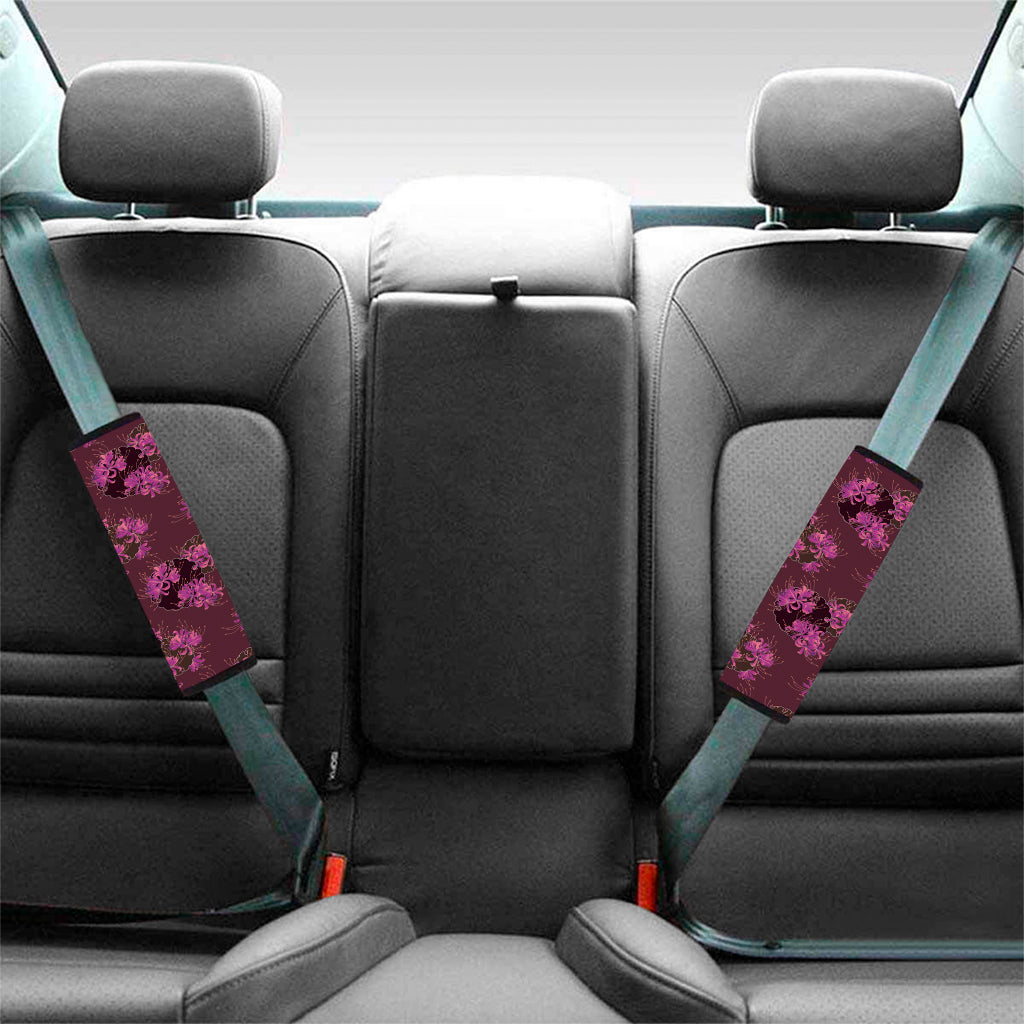 Purple Japanese Amaryllis Pattern Print Car Seat Belt Covers