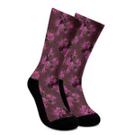 Purple Japanese Amaryllis Pattern Print Crew Socks