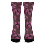 Purple Japanese Amaryllis Pattern Print Crew Socks