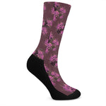 Purple Japanese Amaryllis Pattern Print Crew Socks