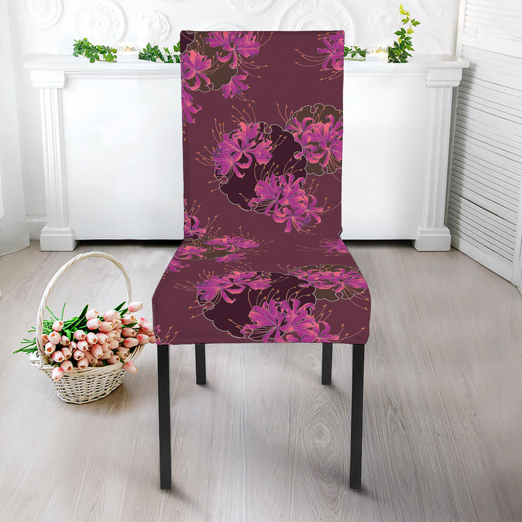 Purple Japanese Amaryllis Pattern Print Dining Chair Slipcover