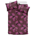 Purple Japanese Amaryllis Pattern Print Duvet Cover Bedding Set