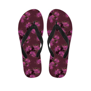 Purple Japanese Amaryllis Pattern Print Flip Flops