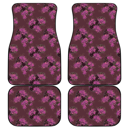 Purple Japanese Amaryllis Pattern Print Front and Back Car Floor Mats
