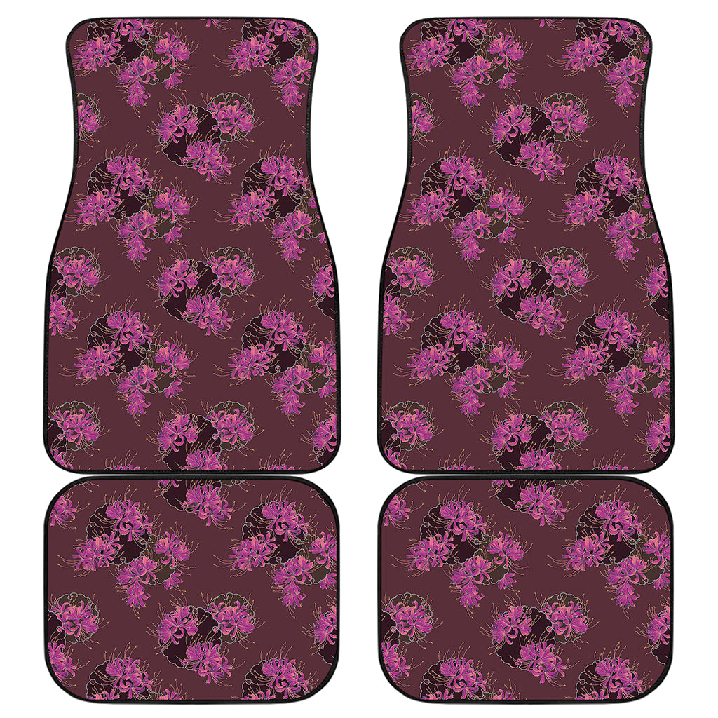 Purple Japanese Amaryllis Pattern Print Front and Back Car Floor Mats