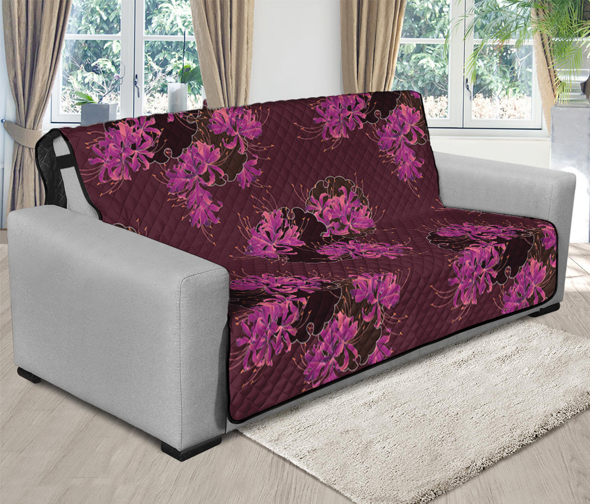 Purple Japanese Amaryllis Pattern Print Futon Protector