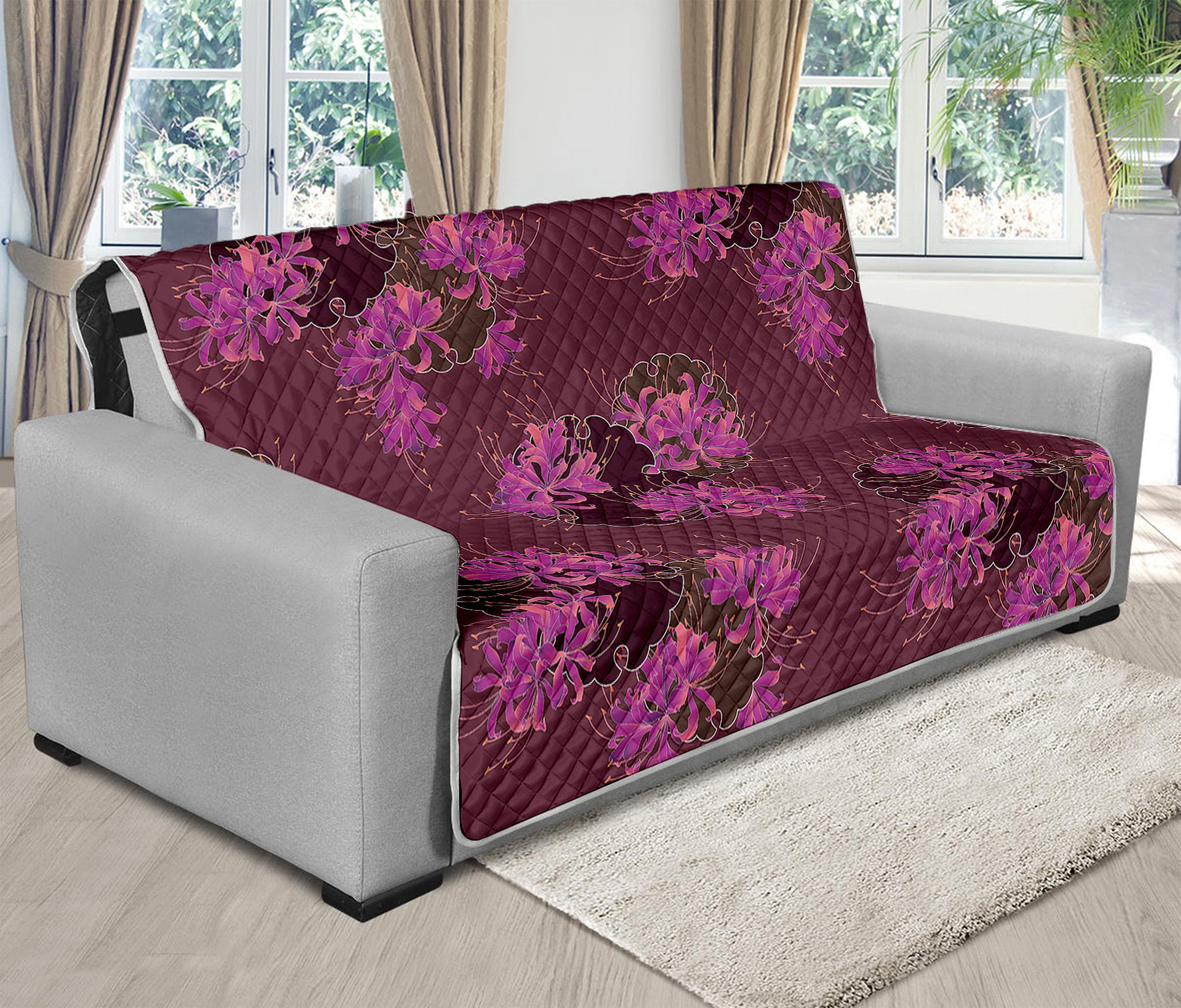 Purple Japanese Amaryllis Pattern Print Futon Protector